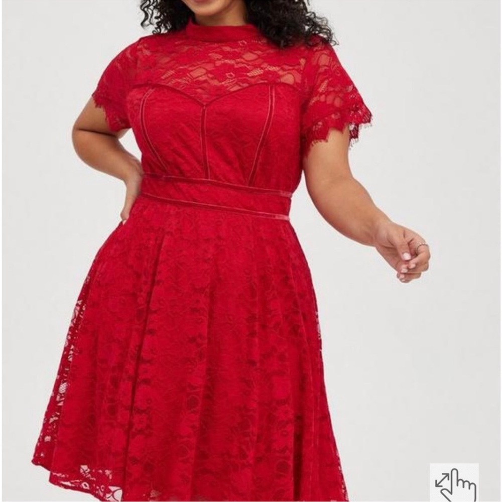 Torrid SZ 12 NEW Mock Neck Fit & Flare Mini Dress - Lace Red